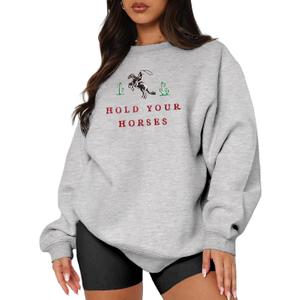 MAPICK Womens Oversized Christian Sweatshirts Fleece Crewneck Sweaters Embroidered GOD IS GOOD Casual Pullover Tops (Gray, M)