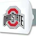 FANMATS 43590 Ohio State University Color Hitch Cover - White with Metal Chrome 3D Logo Emblem  Easy Installation on Truck, SUV, Car - Ideal Gift for Die Hard NCAA Fan