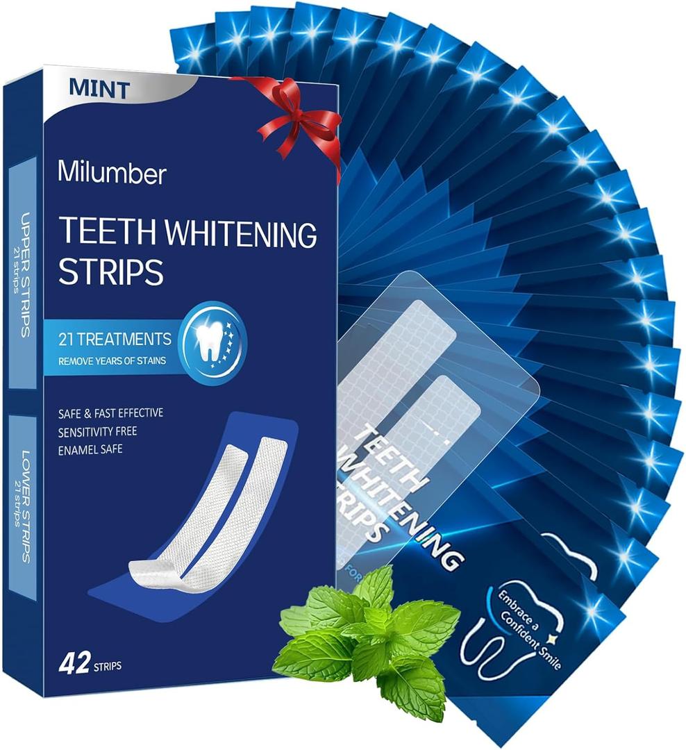 Teeth Whitening Strips for Sensitive, 42 Strips Whitener Safe Whitestrip, Deep Stains Removal Tooth Whitening, Enamel Safe Non-Slip Dry Strip Technology for Whiter Teeth, Mint
