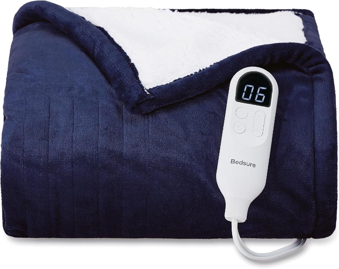 Bedsure Heated Blanket Throw Blanket - Fast Heating Electric Blanket, Soft Flannel Heated Throw with 4 Time Settings, 6 Heating Settings, Warm Gifts for Grandma Granpa (50x60 inches, Pageant Blue)
