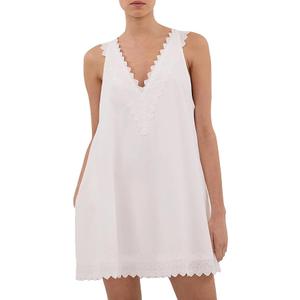 Women Lace Trim Mini Dresses Sleeveless V Neck Shift Beach Sundress | Flowy Babydoll Tank Mini Dresses, Eyelet Lace Trims Shoulder Straps and Hem, Full Soft Lining, Pocket, Summer Boho Vacation Medium 