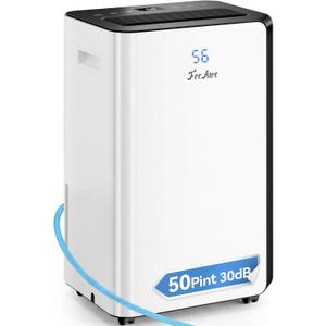 FreAire 54Pint Quiet Dehumidifier for 4500Sq.Ft With 3.3Ft Drain Hose | Energy-Saving, Quiet, Front Humidity Display, Compression System, Sleep Mode, Chi.ld Lock, For Basement, Whole Home