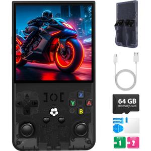 R36MAX Retro Gaming Console, Handheld Game Console with 4000mAh Battery 4.0IPS Screen, Open Source Linux System, 64GB TF Card Portable Pocket Arcade, Charcoal Black