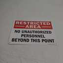 SmartSign - S-0062-AL-14 "Restricted Area - No Unauthorized Personnel Beyond This Point" Sign | 10" x 14" Aluminum Black/Red on White