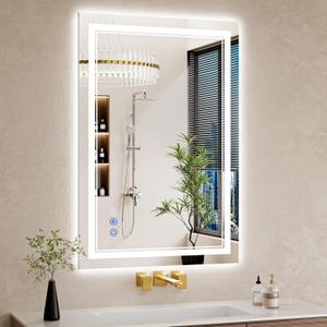 26"x38" Bathroom Mirror with Lights, Anti-Fog, Backlit + Front Lit, Dimmable, Led Vanity Mirror for Wall, Lighted Bathroom Mirror, 3 Colors, Shatter-Proof Tempered Glass (White)