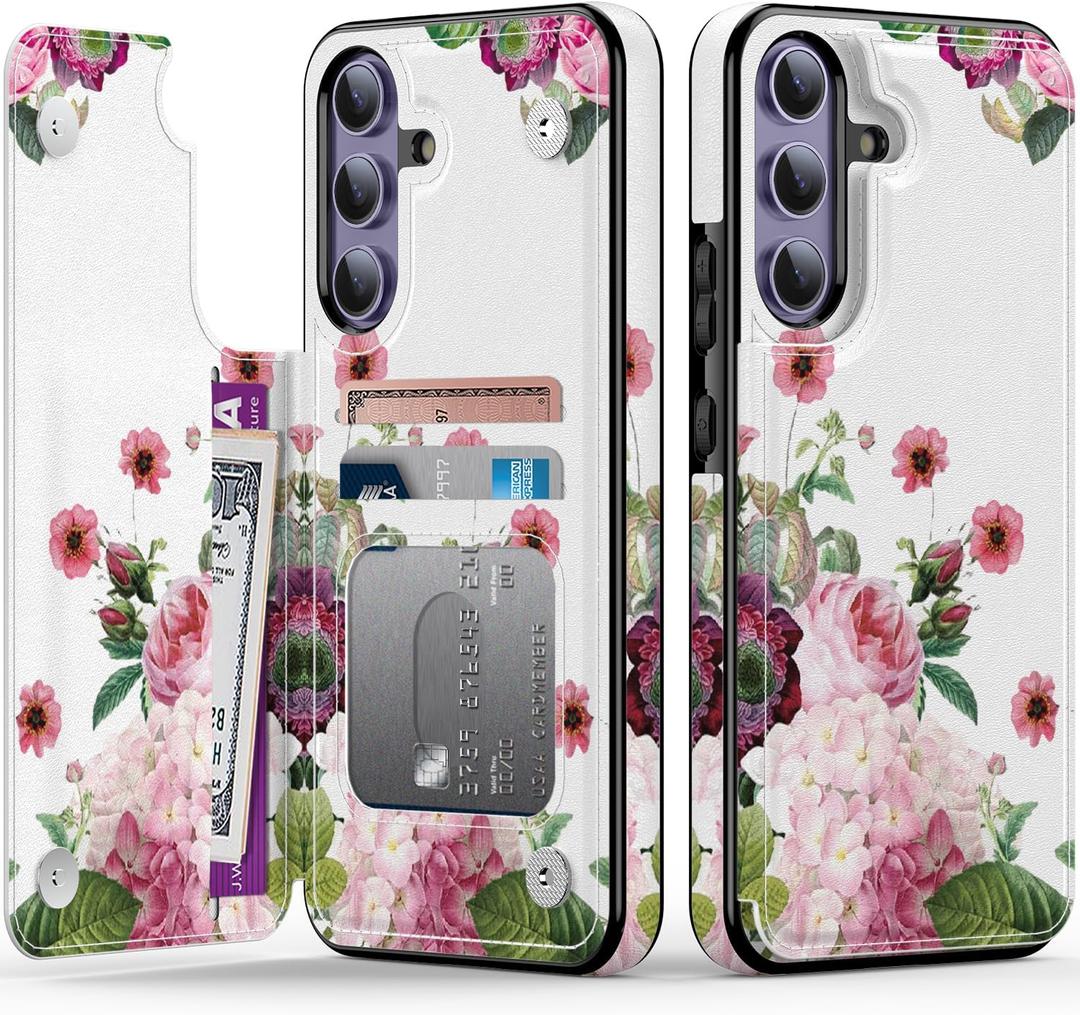 Goodon for Samsung Galaxy S24 Plus Case Wallet - Flip Folio Leather Cover with Trendy Floral Design, 3 Card Slots & Kickstand Function, Protective Phone Case for Women and Girls - Blooming Roses