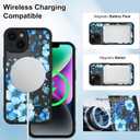 OOK Magnetic Case Fit for iPhone 14 6.1 Inch (Compatible with MagSafe) Soft TPU and Hard PC Phone Cover with Blue Floral Flowers Anti-Scratch Shockproof Protection Case for Women