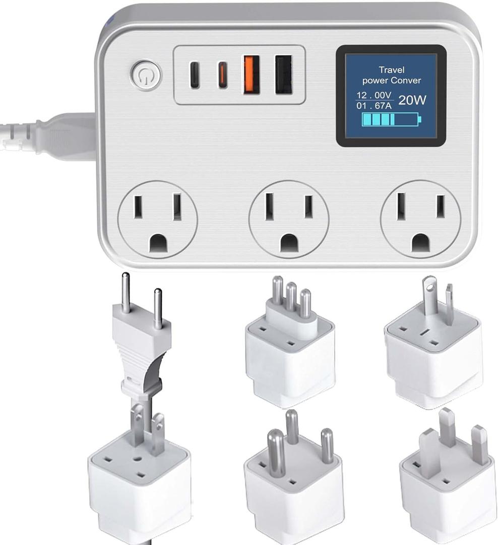 350W Conversion Plug,International Travel Converter with 2 USB and 2 USB-C Ports, lowering 220V to 110V for 100V-240V Areas and Different Countries Plugs Using US Electrical Devices (White)