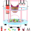 55" Toddler Mini Trampoline for Kids, Indoor Outdoor Toys with Swing, 440lbs Baby Kids Trampoline, Gymnastics Bar, Birthday Gifts for Boy Girl Age 1-8