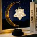 Gold Moon Table Night Light with Hanging Star Ramadan Decorative Lamp Battery Operated for Home Bedroom Shop Dining Holiday Party Eid Festival Decoration