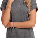 KIFOVEN Womens Summer Tops Short Sleeve Tunic T-Shirt Dressy Casual Blouse Side Split Round Neck Tee Shirts (Gray)