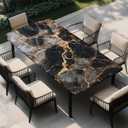 ARTSGOO Rectangle Table Cloth Cover Waterproof Elastic Fitted Polyester Fitted Tablecloths for 6 Foot Tables for Indoor,Picnic, Camping, Outdoor 72" x 30"Black Marble