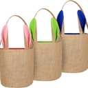 3 PCS Easter Eggs Hunt Basket for Kids Canvas Bunny Basket Egg Bags Rabbit Fluffy Tails Party Celebrate Decoration Gift Toys Carry Bucket Tote