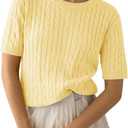 Saodimallsu Womens Cable Knit Sweater Tops Short Sleeve Crew Neck Loose Casual Summer Pullover Sweaters (Yellow, S)