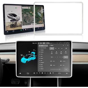 Screen Protector Frame Compatible with Tesla Model 3 Model Y 2024 2023 2022 2021 2020 2019 Screen Edge Protector Cover Center Console Decoration Interior Accessories (White)
