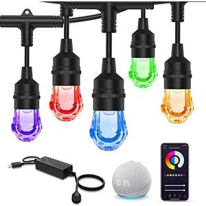 XMCOSY+ Smart Outdoor String Lights Color Changing - 64ft RGB LED Patio Lights with 24 Acrylic Bulbs, APP WiFi Control, Work with Alexa, Google, IP65 Waterproof for Halloween Decorations, Christmas XMCOSY+ Smart Outdoor String Lights Color Changing - 64ft RGB LED Patio Lights with 24 Acrylic Bulbs, APP WiFi Control, Work with Alexa, Google, IP65 Waterproof for Halloween Decorations, Christmas