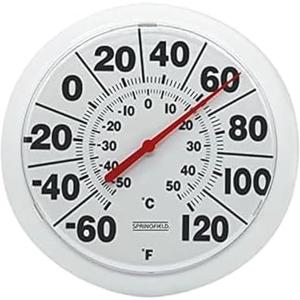 Springfield Indoor Outdoor Big and Bold Dial Thermometer, Wireless Thermometer with Easy to Read Large Numbers for Patio, Pool, and Indoor Areas, 8-Inch, White (No Size)