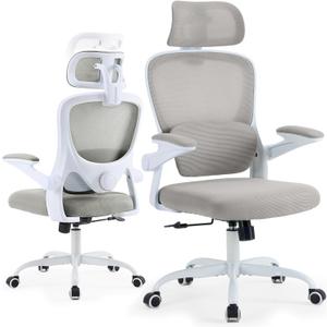 Ergonomic Office Chair with Tilt-Lock, Home Office Desk Chair with Auto Lumbar Support, High Back Mesh Desk Chair with Adjustable Headrest, Swivel Task Chair or Study Room Bedroom, Light Gray, Pack of 1