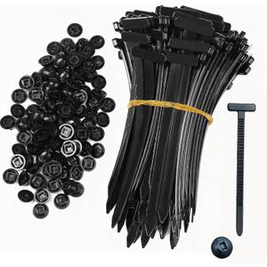 2 x 100 PCS Heavy Duty Nylon Cable Tie Buckles with Locking Pins & Buttons, UV Resistant Self-Locking Zip Tie Mounts for Car Bumper Repair, Automotive Body Fasteners, Universal Fit for Most Vehicles
