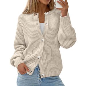PRETTYGARDEN Women's Oversized Sweater Button Down Open Front Chunky Cardigan Sweaters for Women 2026 Fashion Outwear (Beige, Medium)