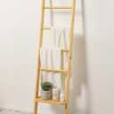 Minimalist Wood Blanket Ladder - Boho Style Wall-Leaning Display Towel Rack for Throw Quilt, Standing Ladder Shelf, Blanket Storage for Living Room, Bathroom