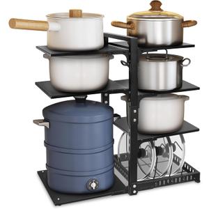 Pot Rack OrganizersCASONNIK 6+1-Tier Adjustable Heavy Duty Pan Organizer for Cabinet Multiple Use ModesPot Rack & Pan Rack for Kitchen Counter and Cabinet