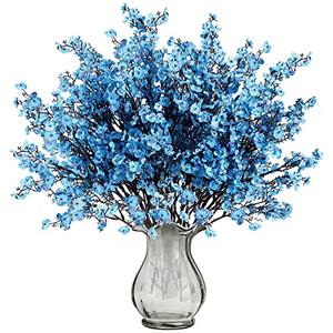 Sggvecsy 6 Pcs Babys Breath Artificial Flowers Gypsophila Bouquets Bulk Real Touch Fake Silk Flowers for Home Wedding DIY Floral Arrangement Kitchen Table Centerpiece Festival Decoration (Blue)