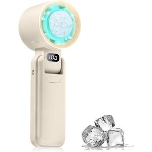 Portable Handheld Fan with Ice Cooler  13000RPM Turbo Fans, 3-in-1 Rechargeable Mini Personal Fan, 100 Adjustable Speeds, 3600mAh Battery, for Travel, Outdoor, Office, and Personal Use (Beige)