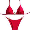 OYOANGLE Women's 2 Piece Bikini Set Spaghetti Strap Halter Swimsuit High Cut Bathing Suits (Large, Deep Red)