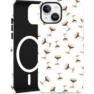 Magnetic Case for iPhone 14 Plus, Compatible with MagSafe, Cute White Aesthetic Martini Glasses Magnetic Soft TPU and Hard PC Shockproof Protective Phone Cover for Women Girls