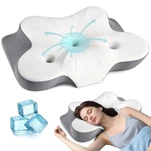 Cerrvical Neck Pillow- Ergonomic Memory Foam Pillows for Sleeping, Dual Ear Relief Zone Contour Pillow, Neck Support Pillows for Side Back &Stomach Sleeper (White)