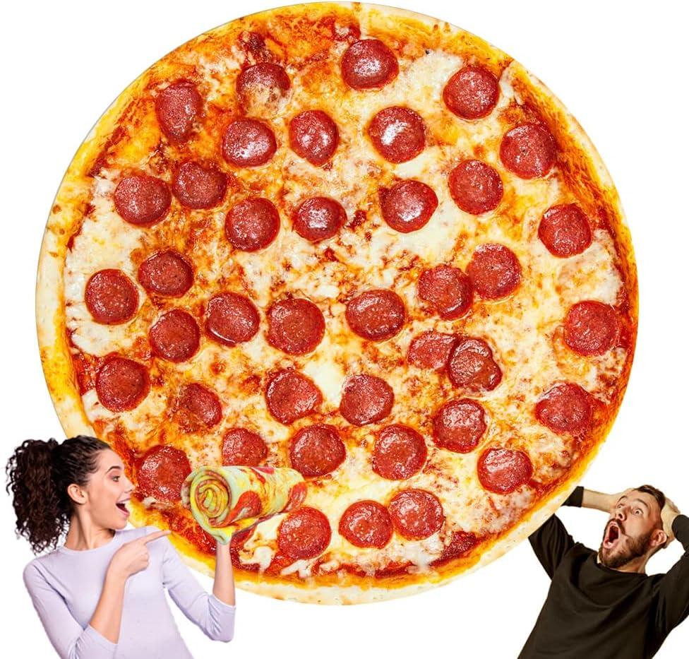 HDFK Pizza Blanket for Kids Double Sided Adult Size Red Pepperoni Realistic Food Fleece Cheese Fluffy Throw Blankets Flannel Funny Novelty Present 60 inches Round Lightweight White Elephant Christmas