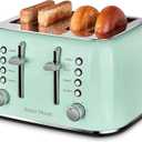 Roter Mond Toaster 4 Slice Retro Stainless Steel with Extra Wide Slots Bagel, Defrost, Reheat Function, Dual Independent Control Panel, Removable Crumb Tray, 6 Browning Levels, Aqua Green