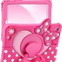 Boaretiu Kids Case for iPad 5th/6th Generation/Air1/Air2/Pro 9.7 inch - Cute Girly Cartoon Soft 3D Bow Heart Dot Silicone Case with Strap & Rotating Stand Tablet Cover for Girls Teens
