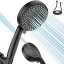 VOXON Shower Head 10 Functions, High Pressure Handheld Shower Head, Built-in 2 Power Wash Mode to Clean Corner, Non-Clogging Nozzles, Leakproof Stainless Steel Hose&Metal Bracket, Black