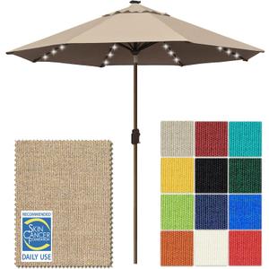 EliteShade USA 10-Year-Non-Fading 10ft Market Patio Umbrella, Commercial Grade Table Sun Umbrella with 80 Solar LED Lights, Crank Open, Windproof & UPF 50+ UV Protection for Garden, Deck, Pool, Backyard, Heather Beige