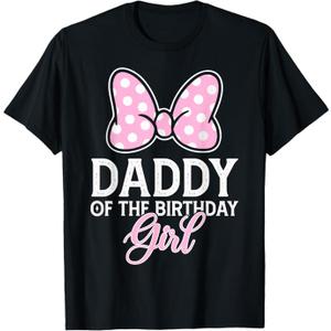 Daddy of The Birthday Girl Cute Pink Bow Family Matching T-Shirt
 XL