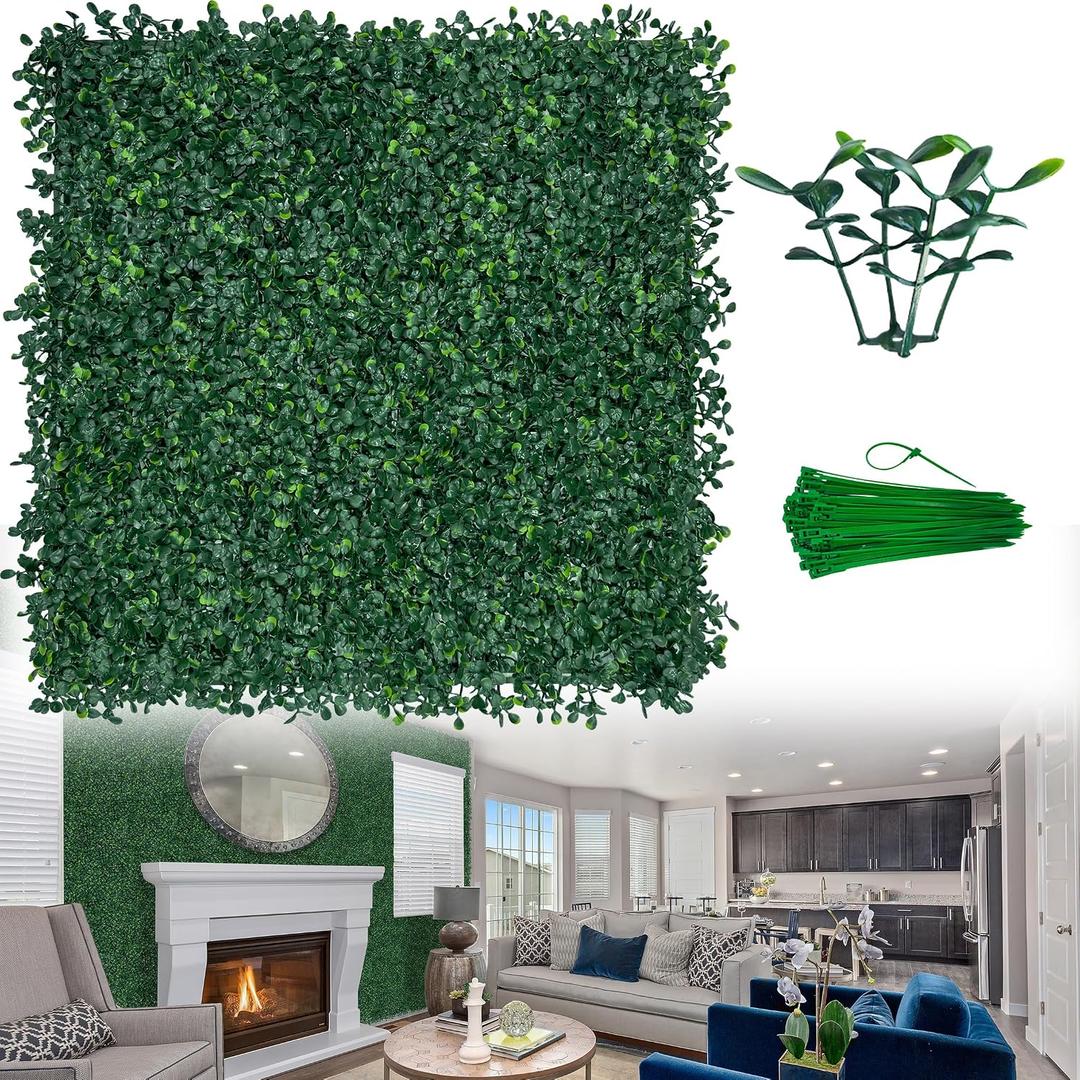 ODTORY Artificial Boxwood Wall Panels 20x20 inch 14Pcs, UV-Anti Faux Greenery Grass Hedge for Privacy ScreenFake Ivy Plant Fence for Outdoor Garden, Backyard, Balcony, and Indoor Home Decoration