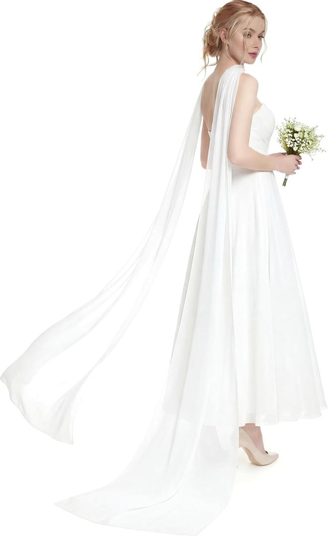 Glitopper Bridal Neck Scarf Long for Wedding Chiffon Veil Scarf Bride Tulle Wrap for Ceremony Evening Dress Bridal Portrait, White 157in