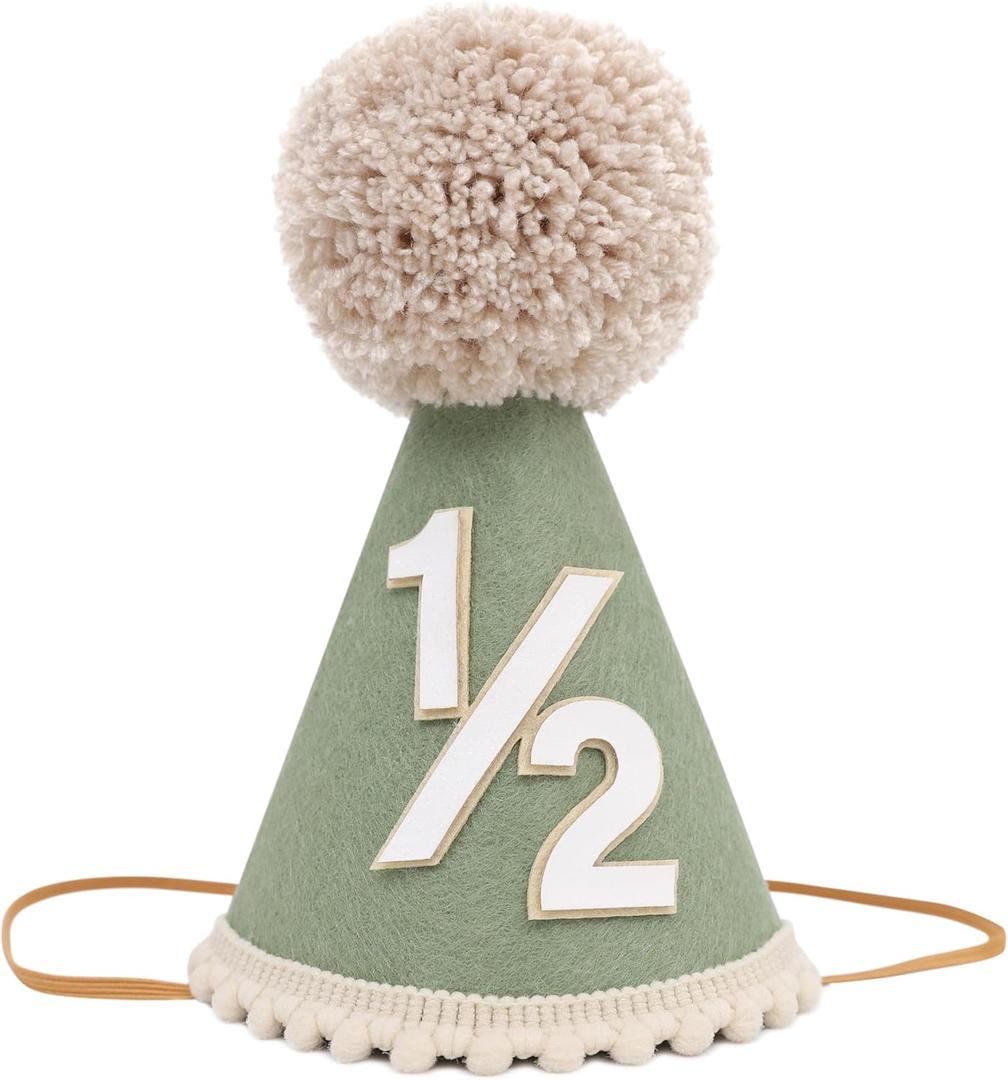 Half Birthday Hat -Baby 1/2 Birthday Cone Hat,Six Months Decorations,Party Hat Outfit for Girls/Boys (Green)