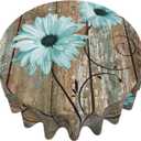 Giwawa Rustic Daisy Round Tablecloth 60 Inch Vintage Teal Sunflowers Wooden Board Circle Table Cover Shabby Chic Flower Barnwood Table Cloth Washable for Dining Kitchen Parties Cabin Decor