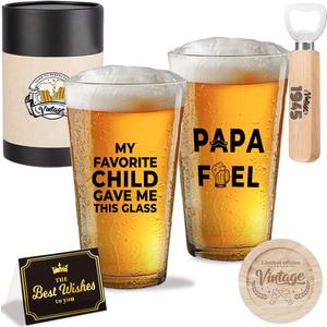 Funny Dad Grandpa Papa Fathers Day Retirement Gift Christmas Retired Valentines Birthday Gifts for Men Dad Grandpa Papa Father Daddy Beers Lovers Cool Beer Drinking Glass Gift