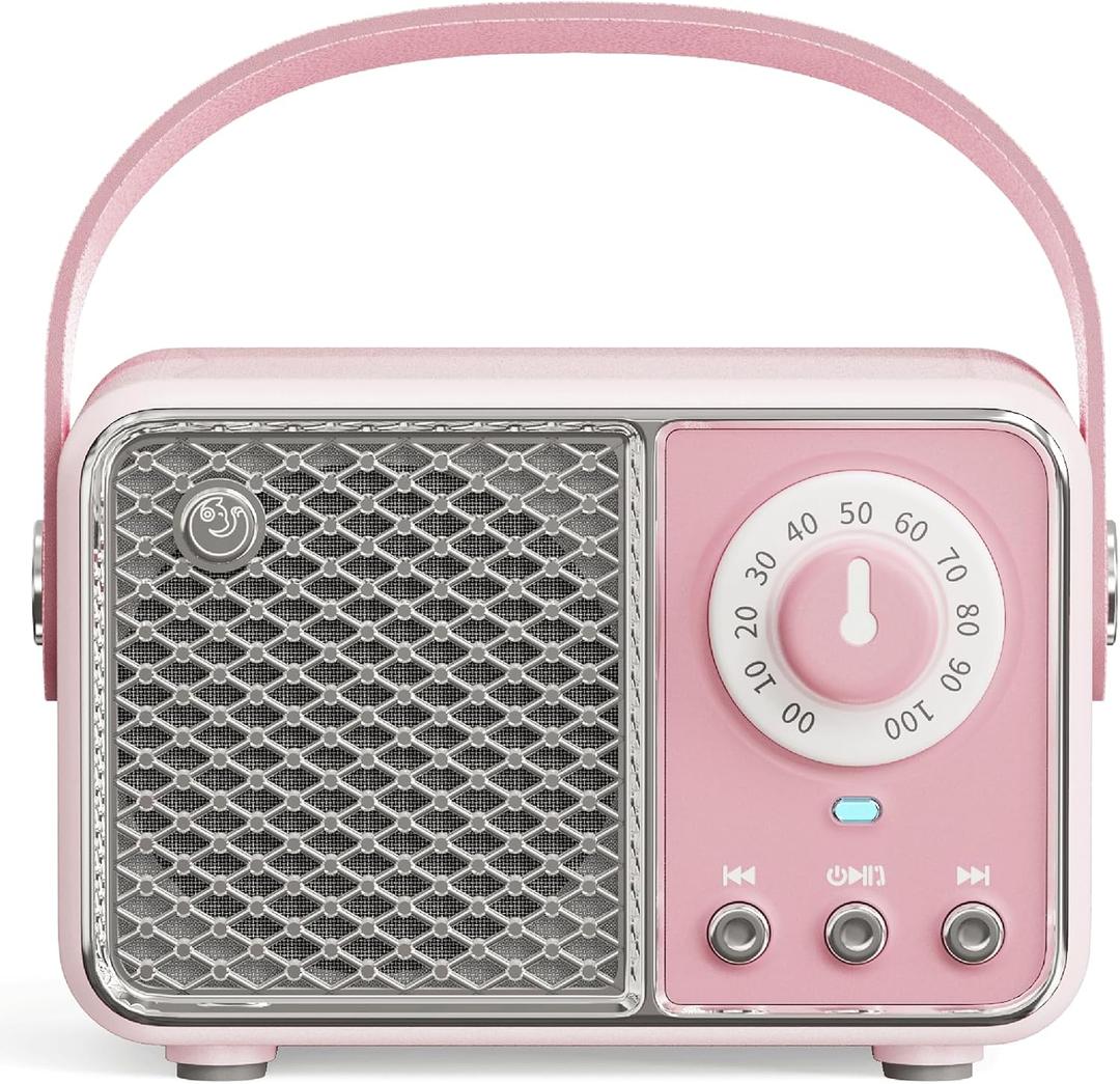 Retro Bluetooth Speaker, Vintage Decor, Portable Small Wireless Radio Bluetooth Speaker, Cute Aesthetic Style for Office Kitchen Desk Bedroom Outdoor Support TF Card/AUX (Pink)