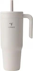 REDUCE Chiller Vacuum Insulated 40 oz Tumbler with Spill-Proof Silicone Straw - Sustainable Tritan Lid with Water Intake Markers - Soft Sit Base Travel Mug - Dishwasher Safe - Unbleached