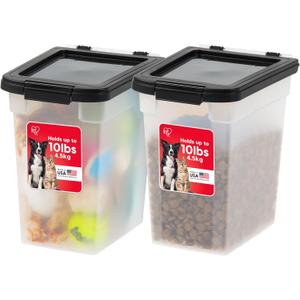 IRIS USA Airtight Dog Food Storage Container, Up to 10 lbs Each, 2 Pack, for Dog Cat Bird and Other Pet Food Storage Bin, Keep Fresh, Translucent Body, BPA Free, Clear/Black