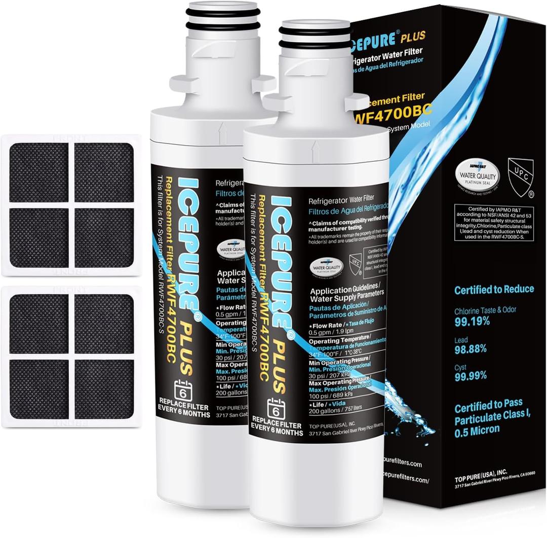 ICEPURE PLUS ADQ747935 NSF 53&42 Certified Replacement for LG LT1000P MDJ64844601, Kenmore Elite 9980, LT1000PC ADQ74793501 LT1000 RWF4700A RWF4700AB Refrigerator Water and LT120F Air Filter,2Combo