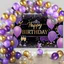 Tatuo Purple and Gold Birthday Party Decorations Purple Gold Confetti Balloons Kit Happy Birthday Photography Backdrop for Girls Ladies Women Party Supplies Decor