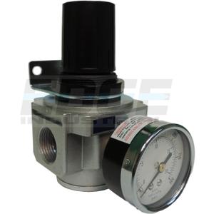 HEAVY DUTY IN-LINE COMPRESSED AIR PRESSURE REGULATOR FOR AIR COMPRESSOR, 7 TO 215 PSI ADJUSTABLE, HIGH FLOW RATE, WALL BRACKET AND GAUGE INCLUDED (3/4" NPT, 140 CFM)