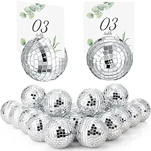 Engrowtic 12 Pcs Disco Ball Table Number Card Holders Silver Place Card Holder for Photo Name Stands Disco Centerpiece Decor for Wedding Party Birthday Table Number, 2 Inch