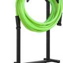 Garden Hose Holder Freestanding Outdoor - Heavy Duty Water Hose Holders for Outside, Metal Hose Stand with 4 Spikers, Hose Hanger Free Standing, Hose Storage for Outside, Holds 150-feet Hose, Black